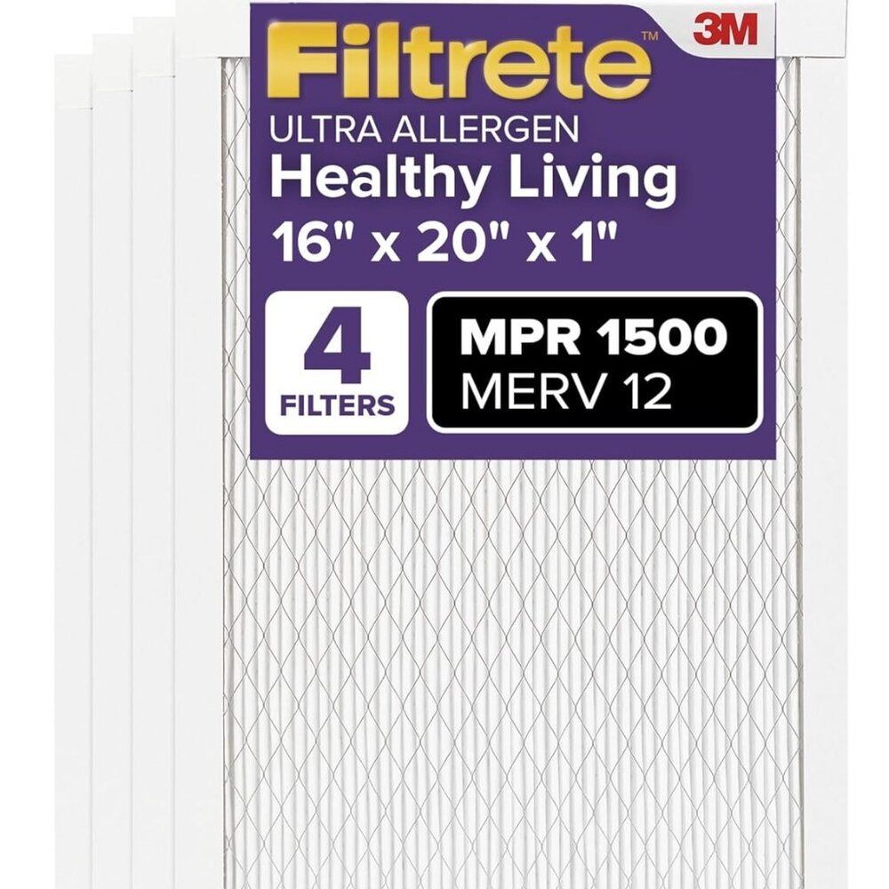 Filtrete 16x20x1 AC Furnace Air Filter, MERV 12, MPR 1500, CERTIFIED 4pk